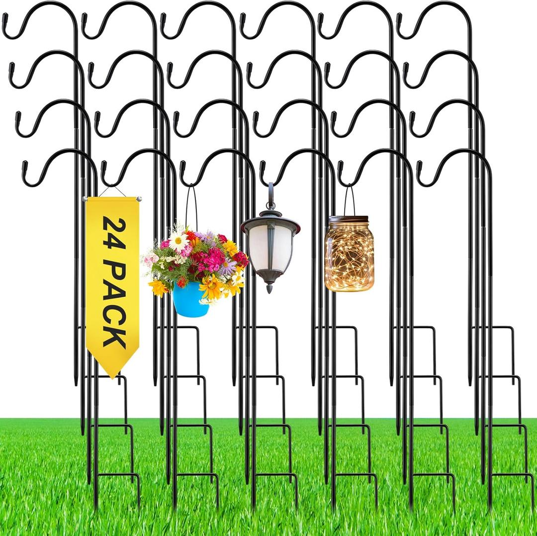 24 Pcs 24 Inch Shepherds Hook for Outdoor Adjustable Bird Feeder Pole Metal Steel Shepard Hooks for Hummingbird Stand Feeder Pole for Garden Plant, Lantern, Hanging Wedding Decor