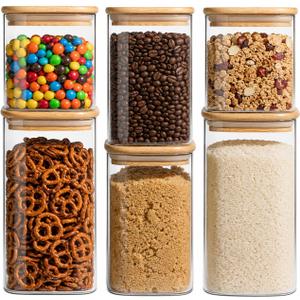 Snaiio Airtight Glass Storage Containers with Lids 8 Pack, 25/37 /50oz Square Glass Jars with Bamboo Lids, Kitchen Canister Set for Pantry Organization Food Storage for Flour Sugar Rice Pasta Cereal