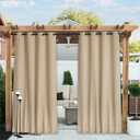 NICETOWN 2 Panels Biscotti Beige Privacy Outdoor Curtains for Patio, Waterproof Thermal Insulated Grommet & Back Tab on Top and Bottom Windproof Drapes with Fixed Rope for Porch, W52 x L120