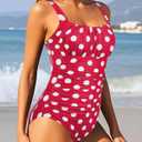 Aqua Eve One Piece Bathing Suit for Women Tummy Control Swimsuit Slimming Vintage Swimwear Red Polka Dot L