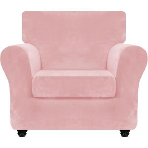 ZNSAYOTX Luxury Velvet Chair Slipcovers with Arm 2 Piece Stretch Chair Covers for Living Room Thick Soft Armchair Slipcover Anti Slip Pet Friendly Furniture Protector (Rose),30"-47"(1 Cushion)