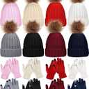 Liitrsh 16 Pcs Women Winter Knitted Beanie Hat Gloves Set 8 Pcs Warm Knitted Skull Hats with 8 Pairs Knit Touchscreen Gloves for homeless Donation Favor
