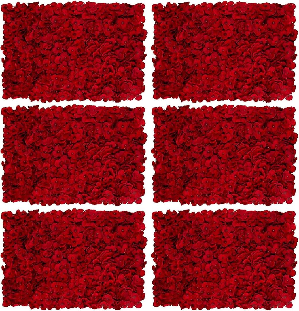 Artificial Flower Wall Panel: 24 x 16 Inch, Red, Set of 6
