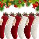 Sumind 6 Pack Personalized Christmas Stocking 18'' Large Family Knitted Xmas Stocking with Name Tags Set for Holiday Fireplace Party Decor (Burgundy, Ivory)