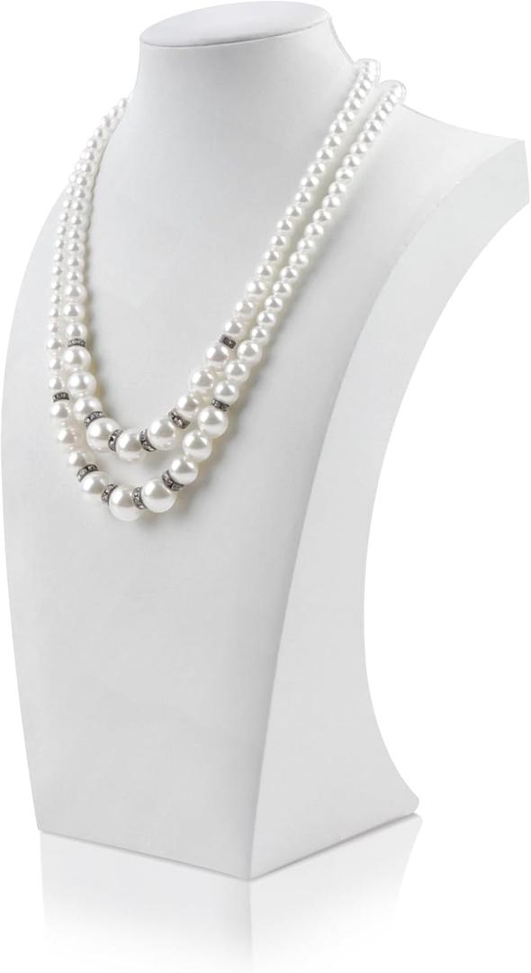 Homeanda Necklace Display Bust - PU Leather Jewelry Bust Stand for Photography, Boutique Display, and Home Organisation(White-9.8"x5.7")