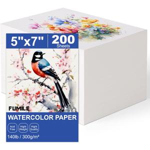 200 Sheets 5x7 Inch Watercolor Paper Bulk, 140lb /300GSM White Cold Press Water Color Paper for Kids Adults Artists. Thick Cotton Bulk Watercolor Papers for Art Supplies