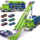 Toddler Car Truck Toys,Car Carrier Truck Toys for Kids Age 3-5 4-8,Foldable Car Track Sets with 2.8-Ft Race Track and 6 Die-Cast Race Cars, Truck Toys Gifts for 3 4 5 6 7 8+ Year Old Boys Girls(Green)