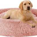 MFOX Calming Dog Bed for Medium and Large Dogs Comfortable Pet Bed Faux Fur Donut Cuddler (27.0"L x 27.0"W x 8.0"Th, Red)