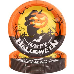 Serves 32 Halloween Party Plates Paper Plates Disposable Plates, 7''Round Plate Party Supplies
