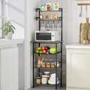 SWTYMIKI Coffee Bar Station Rack - Bakers Rack Corner Coffee Stand Station, Bar Cabinet for Kitchen with Hooks Grey