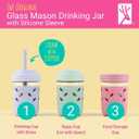 Elk and Friends Kids + Toddler Glass Cups | The Original 8oz Glass Mason Jar with Sleeves + Lids | Silicone Straws + Stopper | Smoothie Cup | Food Storage | Spill Resistant | Dishwasher Safe | 8 Pack