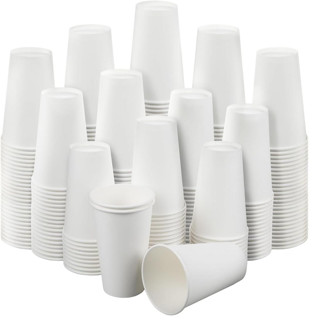 RAZCC 16 oz Paper Cups, 300 Pack 16oz Disposable Paper Coffee Cups, Coffee Cups 16 oz for Cold and Hot Drinks, White Paper Drinking Cups for Parties, Picnic, Cafes, Bistros and Events
