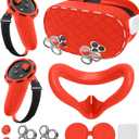 Silicone Cover Set Compatible with Meta/Oculus Quest 3s Accessories, Silicone Face Cover, Controller Grip Cover, Camera Lens Protector, VR Shell Cover, Protective Lens Cover, Not Fit Quest 3 (Red)