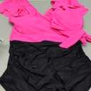 Blooming Jelly Women's Tummy Control Swimsuits Slimming One Piece Bathing Suit Ruffle Wrap V Neck Swimwear (Medium, Hot Pink and Black)