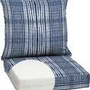 Arden Outdoor Foam Deep Seat Cushion Set, 24 in x 24 in, Weather-Proof, Rain-Proof, Fade Resistant Patio Cushion, Bottom and Back Cushion for Chair, Sofa, and Couch Blue Shibori Stripe