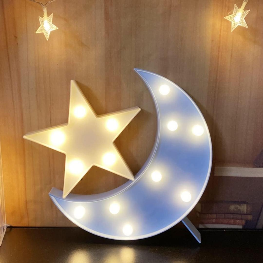 QiaoFei Decorative Moon-Star Night Light,Cute LED Nursery Night Lamp Gift-Marquee Moon-Star Sign for Birthday Party,Baby Shower,Kids Room, Living Room Decor (Blue)