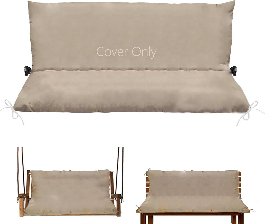 Oslimea Swing Cushion Cover Replacement 47 x 40 Outdoor Porch Swing Cushions 2-3 Seater Replacement Cover with Ties and Buckle Waterproof for Outdoor Patio Porch Swing Cushions, Tan
