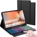 for Samsung Galaxy Tab S9 FE+/ S9+ /S10+ 12.4 inch Case with Keyboard : DIY 3-Zone 7-Color Backlit Detachable Smart Tablet Keyboard Cover with Touchpad - Tab S9 FE Plus / S9 Plus 12.4" Keyboard Case