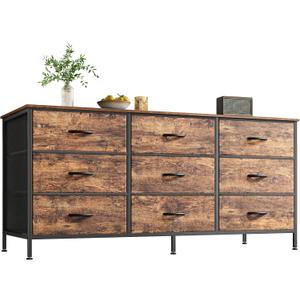 Huuger 9 Drawer Dresser, 47 Inch Dresser TV Stand for 50, 55 Inch TV, Entertainment Center with Drawers, Fabric Chest of Drawer for Bedroom, Closet, Rustic Brown