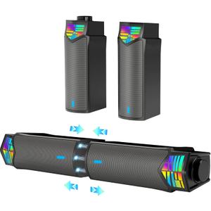 Smalody Computer Speakers for Desktop Gaming Monitor with RGB Lights, 2 in-1 Bluetooth PC Speakers Soundbar USB Powered, Can Be Split and Combined Freely (7070)