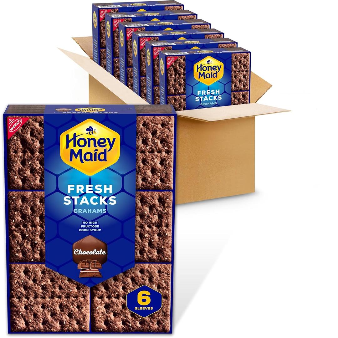 HONEY MAID Fresh Stacks Chocolate Graham Crackers, Bulk Travel Snacks, 6 Boxes (36 Multi Snack Packs) (EXP 12/20/26)