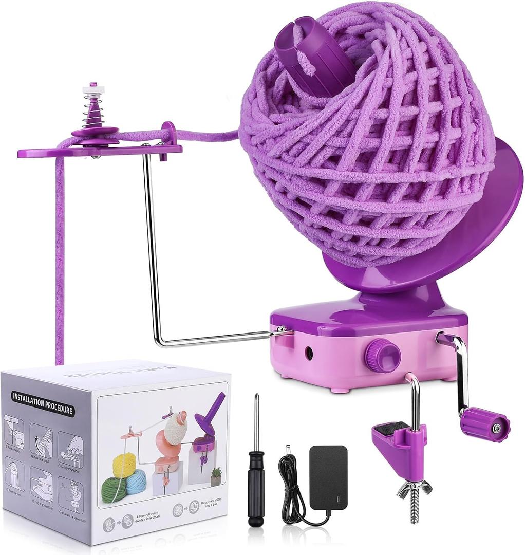 Electric Yarn Winder, Compact Yarn Cake Winder, Automatic Yarn Ball Winder with Strong Tension Stepless Speed for Crocheting, Efficient Large Capacity Yarn Cake Maker for Yarn Lovers (Purple)