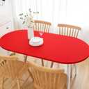 Wolkemer Fitted Oval Tablecloth Spandex Stretch Red Cocktail Table Cover Elastic Edge Topper Cap for Dining Wedding Party Picnic 48 x 72 Inch