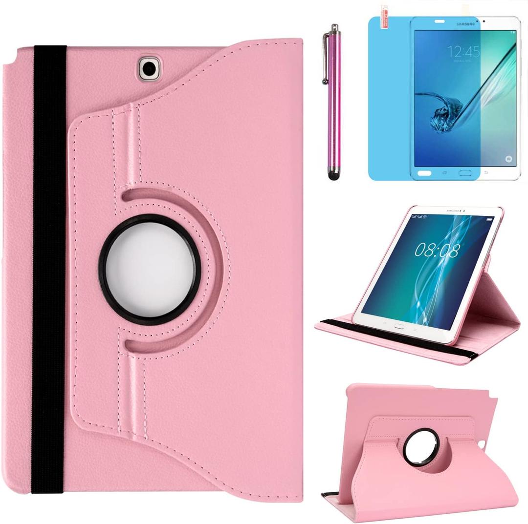 Case for Samsung Galaxy Tab A 9.7 inch 2015 (SM-T550 T555 SM-P550 P555) - 360 Degree Rotating Stand Case Smart Protective Cover,with Stylus Pen,Screen Film (Pink)