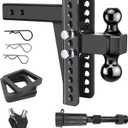 Adjustable Trailer Hitch Fits 2.5-Inch Receiver 8-Inch Drop/Rise, 2" & 2-5/16" Ball Hitches for Trucks, 22,000 LBS GTW, Drop Hitch Tow Hitch Trailer Hitches with Anti-Theft Pin, Black