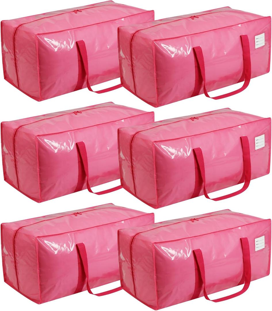 6 Pack Extra Heavy Duty Large Moving Bags with Comfortable Handle & Strong Zipper, Storage Totes for Space Saving Moving Storage College Supplies Alternative to Moving Box, Pink
