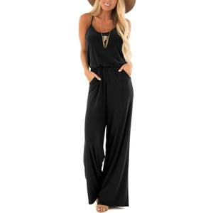 Lacozy Womens Casual Loose Sleeveless Spaghetti Strap Wide Leg Pants Jumpsuit Rompers (Large, Black)