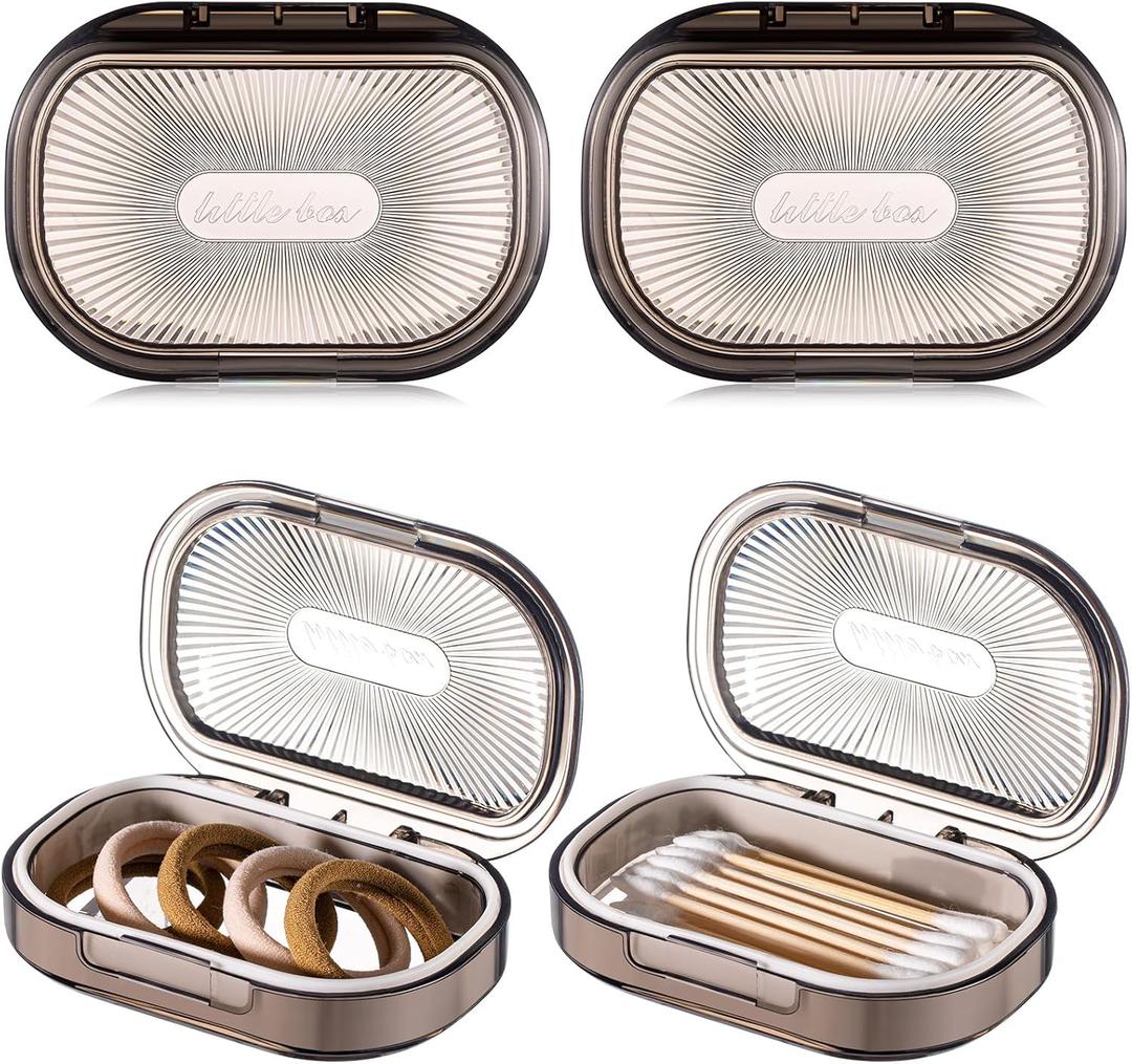 Kigley 4 Pcs Hair Tie Container Small Portable Travel Cotton Swab Holder Flosser Dispenser with Lid Plastic Box Beads Storage Containers for Small Items, 3.94 x 2.76 Inch (Gray)