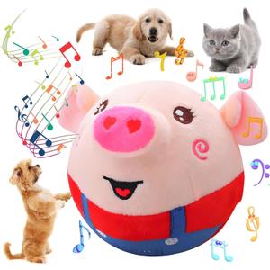 Interactive Dog Toys,Active Moving Pet Plush Toy with Recording and Music Modes, Jumping Squeaky Song shaking Interactive Dog Ball,Rechargeable Dog Toys to Keep Them Busy, Plush Pet Toy(Smile Red Pig)