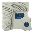 LANE LINEN 100% Organic Cotton Fitted Bed Sheets Queen Size (+Pillowcases) Soft & Comfy Percale Weave Fully Elasticized Low Pilling Fade Resistant Deep Pocket Fits Mattress Upto 15" - Mineral (Silver)