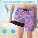 Boys Swim Trunks with Compression Liner for 7-16 Years,Quick-Dry Swim Shorts for Kids Teen,Sun Protection Swimming Trunks (Pink)