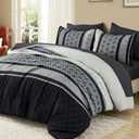 Cottolester Boho Comforter Set King Size,Black Gray Striped Bed in a Bag,Fall Plaid Comforter and Sheet Set,Soft Microfiber Complete Bedding Sets