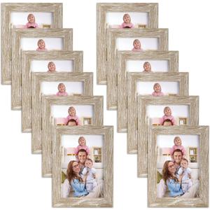 Giftgarden 12 Pack 3.5x5 Picture Frame Distressed White Beige, Rustic 3.5 by 5 Photo Frames Bulk for Desktop Display or Wall Mount