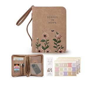 Bible Cover Case, Premium, Leather Carrying Case with Handle&Zippered Pocket for Standard Size and Bible Accessories, Large Bible Bag, Ideal Gift for Women Men Lady Girls