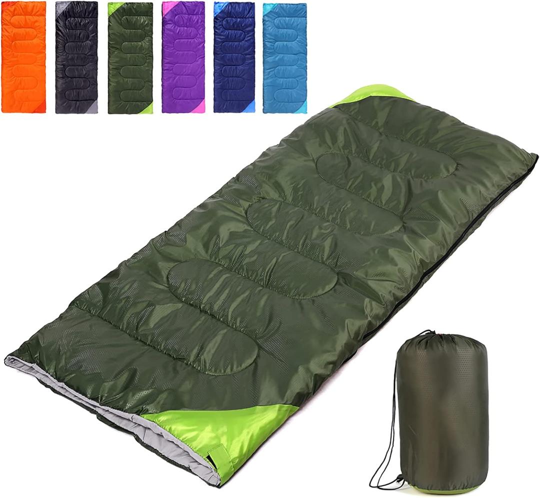 Camping Sleeping Bag for Adults Boys and Girls,Cold and Warm Weather-Summer, Spring, Fall, Lightweight, Waterproof Compact Bag for Camping Gear Equipment, Traveling, and Outdoors (Green)
