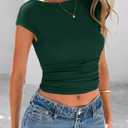 PRETTYGARDEN Women's Ruched Crop Tank Tops 2025 Summer Trendy Cap Sleeve Ribbed Knit Basic Fitted Going Out Tee Shirts (Dark Green,Small)