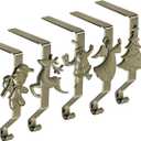 Stocking Holder for Mantle, Christmas Stocking Holders Set of 5, Reusable Christmas Stocking Hooks, No-Damage Xmas Hanger for Fireplace Mantle Grip Christmas Decoration Ornaments Hanging (Bronze)