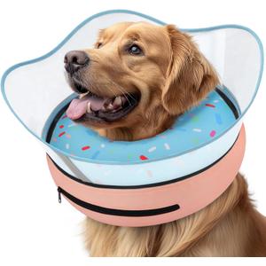 Supet Raised Inflatable Dog Cone Collar to Stop Licking, Soft Dog Cone Alternative After Surgery, Doggie Neck Donut Collar for Small Medium Large Dogs (Donut Light Blue)
