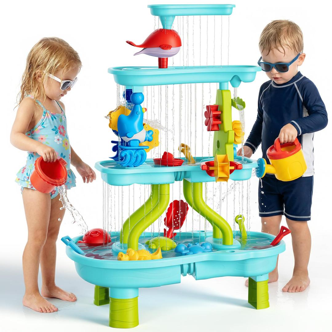 4 -Tier Kids Sand and Water Table for Toddlers - Outdoor Water Sand Play Table Toys for Boys Girls, Summer Splash Activity Sensory Table Party Birthday Gift for Kids 3-5 6-12