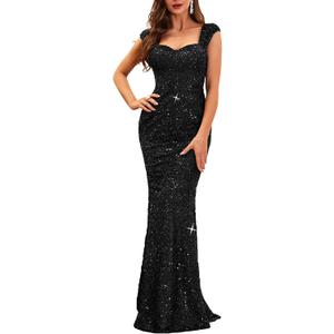 Madam Uniq Formal Dress Sequin Fishtail Sleeveless 1920s Gatsby Cocktail Prom Elegant Maxi Evening Gowns for Women (Black, XL)
