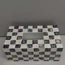 CHI AN HOME Rectangle Checkered Tissue Box Cover Handmade with Capiz Shells, Decorative Tissue Box Holder for Living Room, Bathroom or Kitchen Counter (Navy Blue)