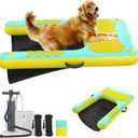 Inflatable Dog Pool Float Ramp - 60'' x 40'' Floating Dock Platform for Dogs Up to 240 lbs, Non-Slip EVA Floating Platform with Water Ramp Ladder Dog Pool Ramps Float for Pool, Dock, Lake, Boat