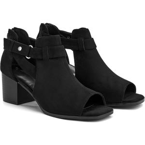 LAICIGO Womens Peep Toe Heels Chunky Heel Booties Open Toe Booty Cutout Dress Shoes with Back Zipper (9, Black)