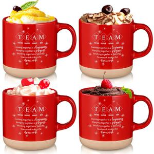 4 Pcs Employee Appreciation Gifts Bulk 12oz Inspirational Ceramic Coffee Mug Thank You Mug Gifts for Social Worker Coworker Staff Office Teacher(Red,Team)