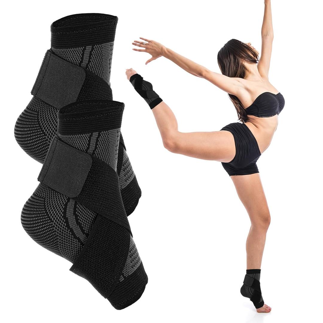 Ankle Brace, Youth Ankle Brace for Sports Ankles Support Sleeve Elastic Foot Socks Compression Black Heel Protector with Strap Relief Adjustable Wrap Breathable Ankles Socks Two Sizes(Small)