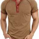 Men's Henley Shirt (Single or 2-Pack), Short Sleeve Raglan Smooth-Finish, Low-Lint & Soft All-Season Layering Top, XL